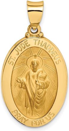 Diamond2Deal 14k Yellow Gold Polished and Satin St Jude Thaddeus Medal Hollow Pendant
