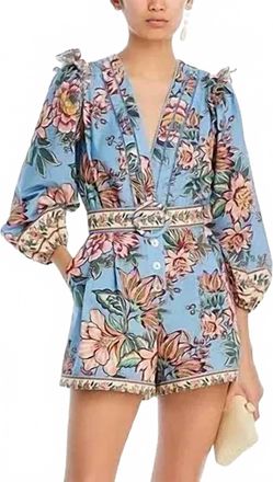 Farm Rio Wonderful Bouquet Romper In Blue