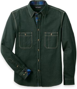 Paul Fredrick Slim Fit Cotton Solid Herringbone Utility Shirt