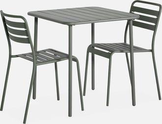 Sweeek Sweeek - Mesa De Jard&iacute;n De Metal Con 2 Sillas, Amelia, Verde Kaki, 70x70x72.5 Cm