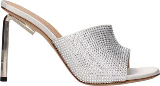 Off-white Gray Satin Stiletto Heel Womens Sandals