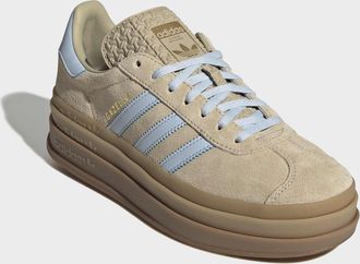 adidas Plateausneaker ADIDAS ORIGINALS GAZELLE BOLD, Damen, Gr. 38,5, stone khaki, crystal sky, gold metallic, Leder, Synthetik, Schuhe Plateausneaker