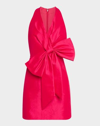 Neiman Marcus Bow-Front Halter Mini Dress