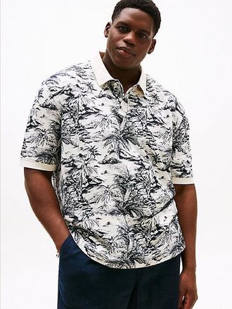 Tommy Hilfiger Plus Print Polo Shirt With Linen