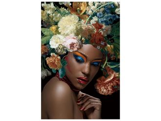 Schubiger M&ouml;bel Digitaldruck auf Glas Schwarze Sch&ouml;nheit mit Blumen Auf Dem Kopf 2