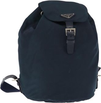 Prada Buckle Backpack Quilted Tessuto Navy Nylon Backpack Bag (Pre-Owned)
