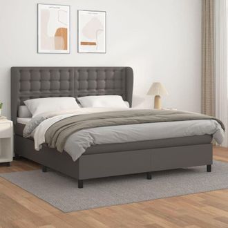 vidaXL Cama Box Spring Con Colch&oacute;n Cuero Sint&eacute;tico Gris 160x200 Cm Vidaxl