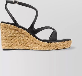 Jimmy Choo London leather raffia wedge sandals