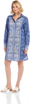 Karen Kane Long Sleeve Border Print Shirtdress In Blue