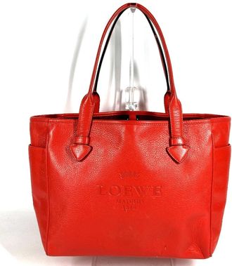 Loewe Orange Red Leather Shoulder Bag Tote Bag (Pre-Owned)