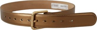Dolce & Gabbana Womens Bronze Leather Gold Logo Engraved Waist Buckle Belt