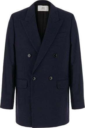 Ami Double-Breasted Wool Blazer - Heren - Blazers - Blauw - S - Katoen - Jassen
