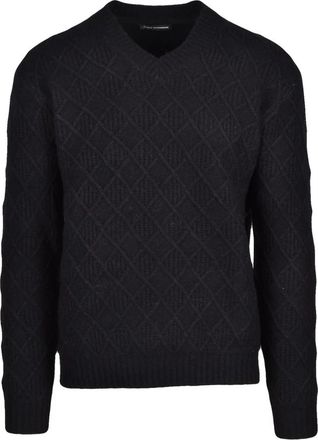 Daniele Alessandrini Maglione a V Sweater - Heren - V-hals truien - Zwart - S - Wol - Truien & Vesten
