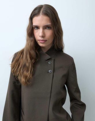 Pieces blazer sartoriale a collo alto marrone cioccolato