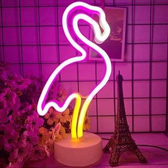 OEM L&aacute;mpara De Mesa Led De Ne&oacute;n Con Forma De Flamenco - Funciona Con Pilas, Iluminaci&oacute;n Ambiental Para El Dormitorio