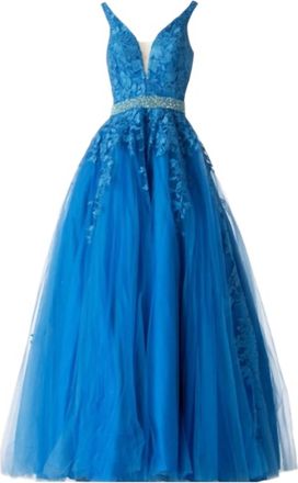 Jovani Womens Embellished Belt Prom Ballgown In Blue