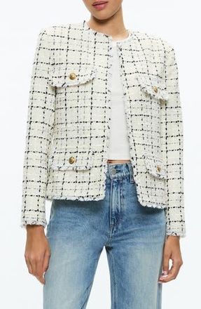 Alice & Olivia Dumont Boxy Tweed Jacket in Off White/Black at Nordstrom Rack, Size 12
