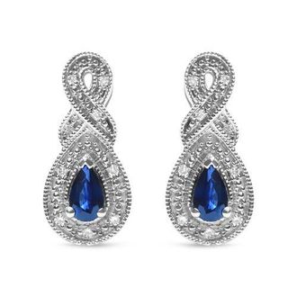 House of Brilliance Silver 4.5 x 3mm Pear Sapphire and Diamond Accent Infinity Drop Stud Earrings in White at Nordstrom