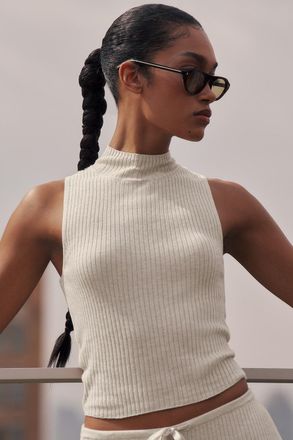 Alo | Sweater Knit Unwind Sleeveless Top in Oatmeal Heather Beige, Size: Medium