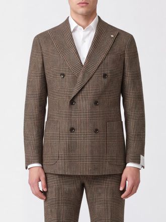 Luigi Bianchi Houndstooth Check Double-Breasted Blazer in Virgin Wool and Cashmere