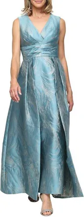 Alex Evenings Metallic Jacquard Gown in Teal Gold at Nordstrom, Size 12