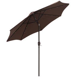 OUTSUNNY Garden Parasol Outdoor Tilt Sun Umbrella LED Light Hand Crank Brown | TJ Hughes