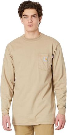 Carhartt Work in Progress Big Tall Flame-Resistant Force Cotton Long Sleeve T-Shirt Mens T Shirt Khaki : 2XL (Tall), Cotton/Jersey