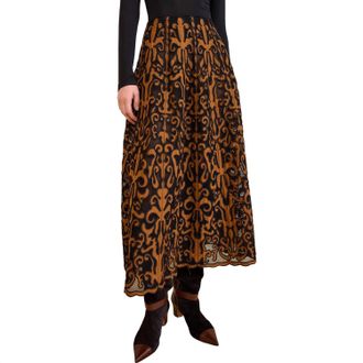 Ulla Johnson Gili Applique High Waist Midi Skirt In Saffron