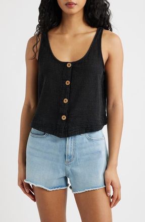 Rip Curl Classic Surf Cotton Crop Button-Up Tank in Washed Black at Nordstrom, Size Xx-Small