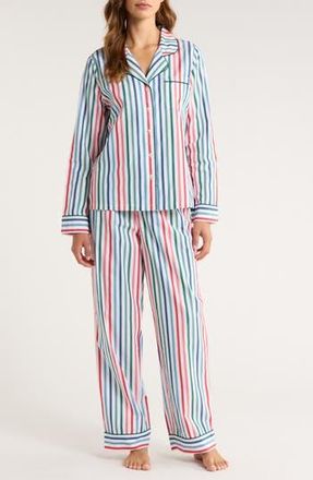 Nordstrom Classic Cotton Pajamas in Ivory- Red Multi Stripe at Nordstrom Rack, Size Small