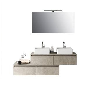 Aquadesign Mueble de ba&ntilde;o de 8 piezas doble lavabo en melamina color beige piedra