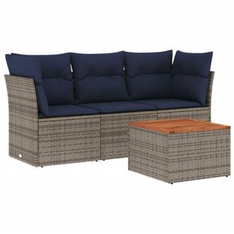 vidaXL Set De Sof&aacute;s De Jard&iacute;n 4 Pzas Con Cojines Rat&aacute;n Sint&eacute;tico Gris Vidaxl
