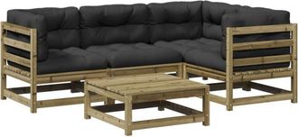 vidaXL Set De Sof&aacute;s Jard&iacute;n 5 Pzas Con Cojines Madera Pino Impregnada Vidaxl