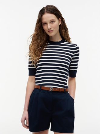 Tommy Hilfiger Womens Short-Sleeve Crewneck Sweater - Navy - XL