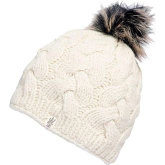 Nirvanna Designs Boheme Cable Beanie w/ Faux Fur Pom in White at Nordstrom, Size Medium