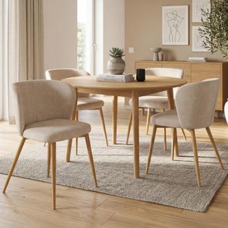 IDMarket Juego De 4 Sillas Paulie De Tela De Chenilla Beige Y Patas Con Acabado De Madera Para El Comedor
