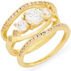 Nordstrom Rack Set of Three Cubic Zirconia Rings in Clear- Gold at Nordstrom Rack, Size 8