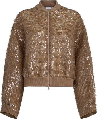 Brunello Cucinelli Dazzling Embroidery Bomber in Beige at Nordstrom, Size 48 It