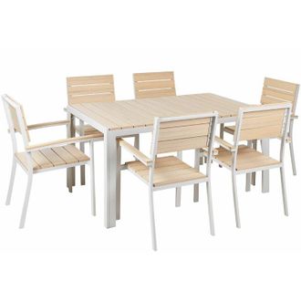 Beliani Set da Giardino Tavolo a Doghe beige e Alluminio Bianco e 6 Sedie Como