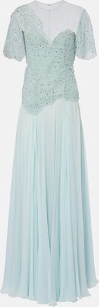 Costarellos Embellished silk-blend georgette gown