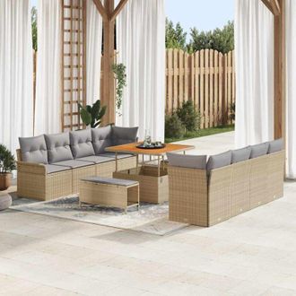 vidaXL Conjunto De Sof&aacute; De Jard&iacute;n 11 Pcs Beige Rat&aacute;n Sint&eacute;tico Vidaxl