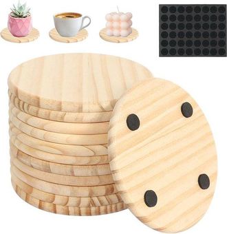 No Brand 12 Posavasos Redondos De Madera Con Base Antideslizante, Madera Natural Lisa, Candelabro, Bandeja Para Velas, Bebidas, Suculentas, Velas