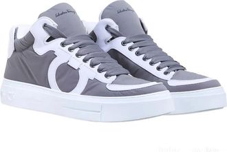 Ferragamo High-Top Padded Leather Sneaker - Gray