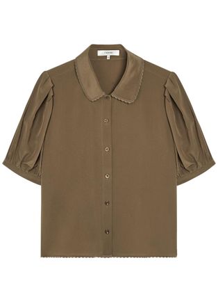 Frame Denim The Silk Prim Cropped Silk-chiffon Blouse - Dark Green - S (UK8-10 / S)