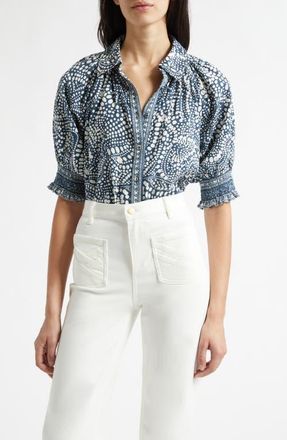 Ramy Brook Freya Cotton Button-Up Shirt in Navy Dot at Nordstrom, Size Xx-Small