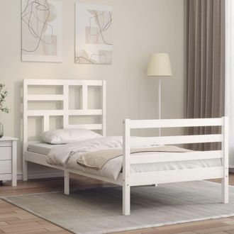 Berkfield Home Bed Frame with Headboard White Single Solid Wood