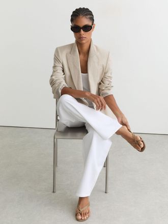 Reiss Neutral Leather Lizard-effect Kitten-heel Sandals, 437