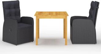 vidaXL Juego De Comedor Para Jard&iacute;n 3 Piezas Negro Vidaxl