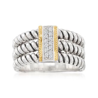 Ross-Simons CZ 3-Row Ring in Sterling Silver and 14kt Yellow Gold