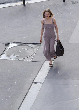 Mango Abito lungo volant lilla - Donna - XS - MANGO